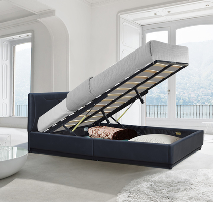 Lit de rangement avec ascenseur à gaz et cadre de lit double rembourré en cuir noir ottoman 4ft6
