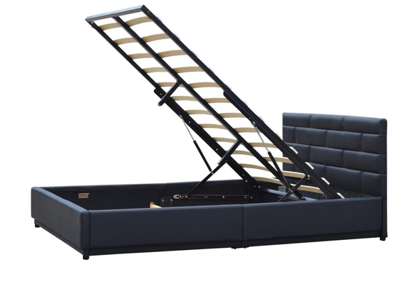 Lit de rangement avec ascenseur à gaz et cadre de lit double rembourré en cuir noir ottoman 4ft6