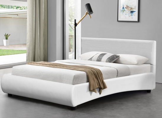 Design moderne de lit rembourré en similicuir blanc avec tête de lit à LED