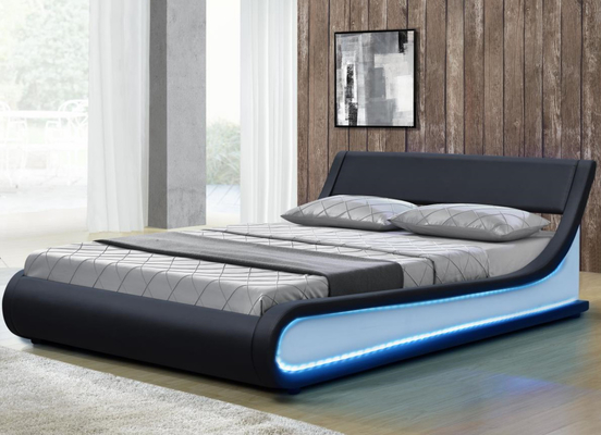 Lit rembourré double King Size LED similicuir noir moderne