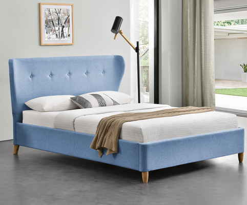 Tête de lit incurvée de luxe en velours gris foncé avec lit double ottoman moderne en bois
