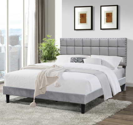 Boutons capitonnés gris de tissu de cadre de lit jumeau tapissé avec les lignes carrées