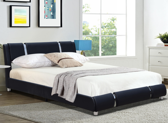 Tête de lit réglable Queen Size Platform Bed Frame Black Faux Leather Upholstery Bed