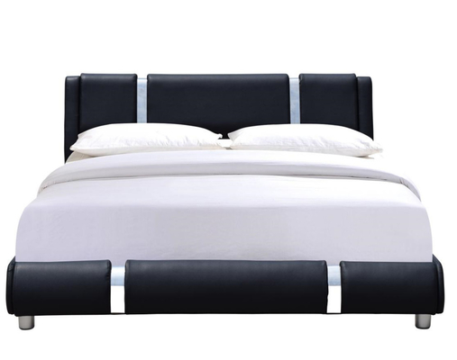 Tête de lit réglable Queen Size Platform Bed Frame Black Faux Leather Upholstery Bed