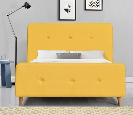 Lit plateforme capitonné capitonné jaune King Size décontracté à la recherche d'une chambre à coucher