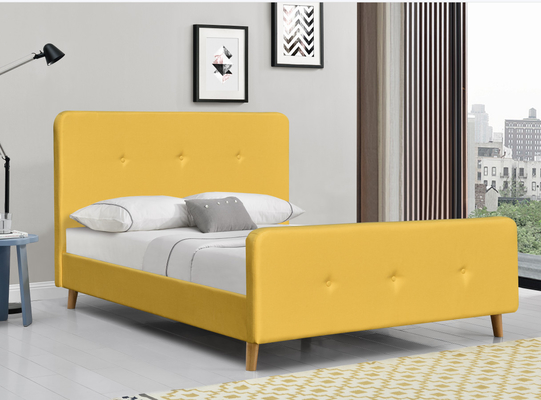 Lit plateforme capitonné capitonné jaune King Size décontracté à la recherche d'une chambre à coucher