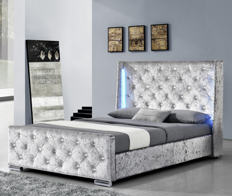 Lit rembourré moderne de taille double Crush Velvet Silver Lit rembourré à plate-forme