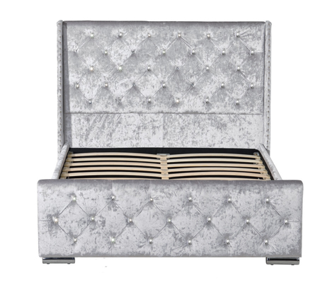 Lit rembourré moderne de taille double Crush Velvet Silver Lit rembourré à plate-forme
