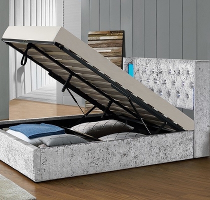 Fabricants de lit de Grey Crushed Velvet Fabric Upholstered avec la LED et Crystal Buttons