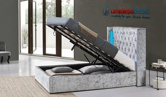 Fabricants de lit de Grey Crushed Velvet Fabric Upholstered avec la LED et Crystal Buttons