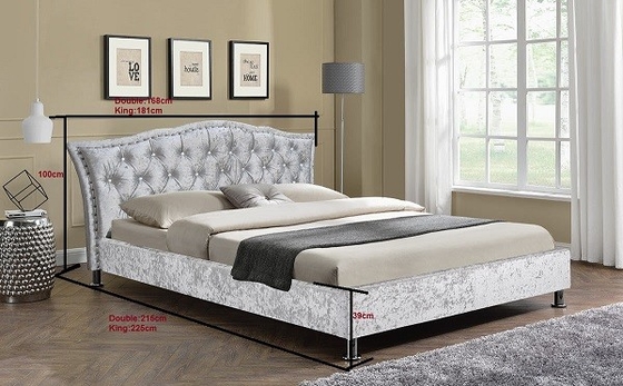Cadre luxueux de lit du Roi Size Velvet Fabric avec orné et Crystal Headboard