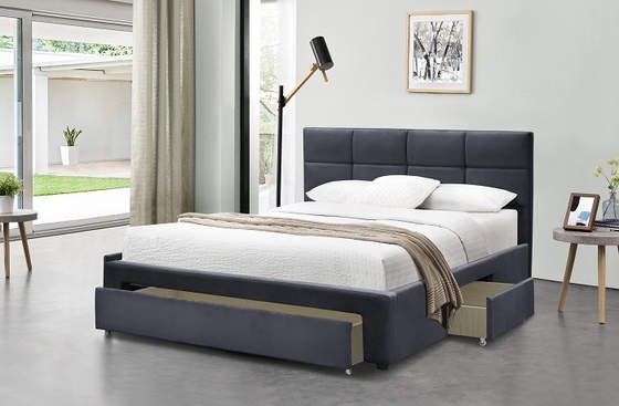 Le cadre Grey Dark Blue Black Linen du Roi Size Upholstered Bed avec dessine