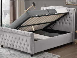 Lit bateau en velours gris doux Queen Tête de lit haute confortable