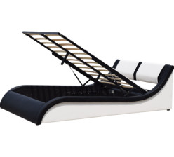 Le lit en cuir de Faux contemporain d'ascenseur d'air a courbé le lit de stockage de tête de lit