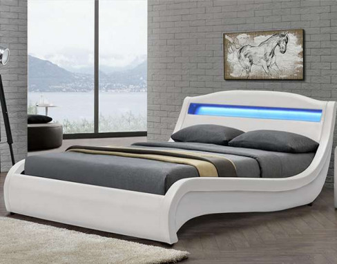 Cuir blanc tapissé contemporain ergonomique d'unité centrale de cadre de lit avec la lumière de LED