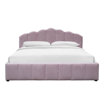 Cadre de lit de stockage tapissé par tissu rose de velours de taille de la Reine avec la tête de lit spéciale