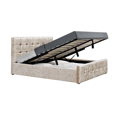 Fabricant tapissé moderne de lit de stockage de taille de la Reine de lit de cadre de velours en bois de tissu