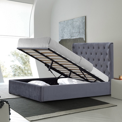 Le contreplaqué de cadre de lit de Grey King Size Upholstered Storage facile se réunissent avec la tête de lit d'oreilles