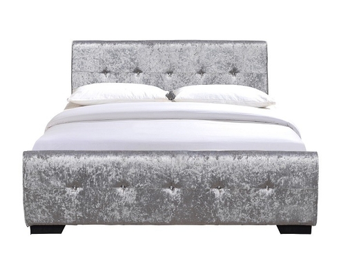 La taille Grey Upholstered Bed Frame With de la Reine a orné des boutons de Diamante sur la tête de lit