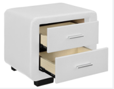 Table de chevet en similicuir blanc avec deux tiroirs et haut-parleur Bluetooth
