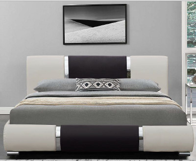 Châlit noir et blanc de courbe d'unité centrale de mode de lit en cuir minimaliste de conception