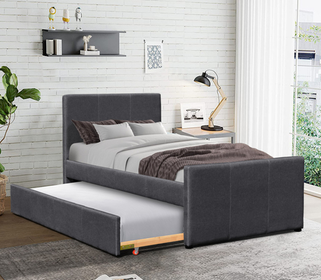 Cadre foncé de Grey Linen Wooden Twin Daybed avec la roulette extensible pour la chambre à coucher