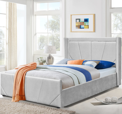 Cadre léger de lit de stockage de plate-forme d'OEM de Grey Fabric avec la tête de lit à ailes tapissée