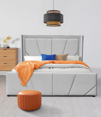 Cadre léger de lit de stockage de plate-forme d'OEM de Grey Fabric avec la tête de lit à ailes tapissée