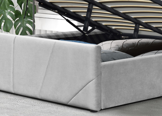 Cadre léger de lit de stockage de plate-forme d'OEM de Grey Fabric avec la tête de lit à ailes tapissée