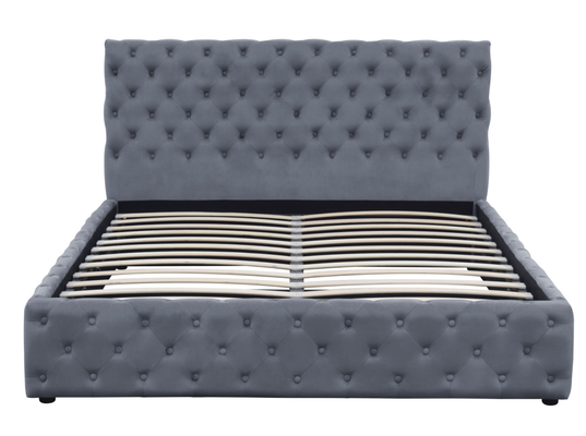Le Roi léger Size Upholstered Tufted de lit de Grey Velvet Gas Lift Storage se boutonne
