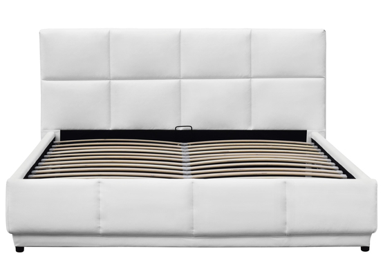 Taille optionnelle Blanc faux cuir Ascenseur à gaz Lit rembourrée Cadre rembourrée Avec rangement et LED