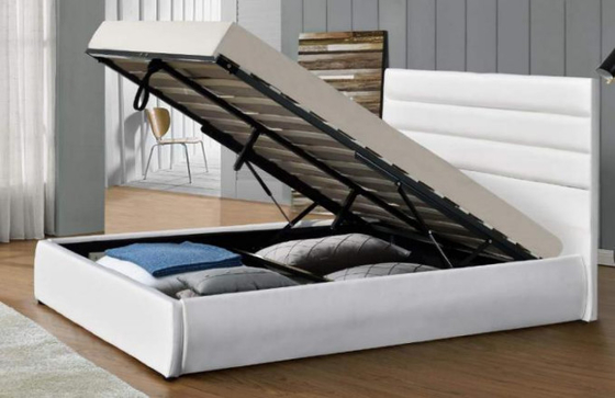 Le Roi en cuir moderne Size Upholstered Platform d'unité centrale de stockage enfoncent avec la tête de lit blanche