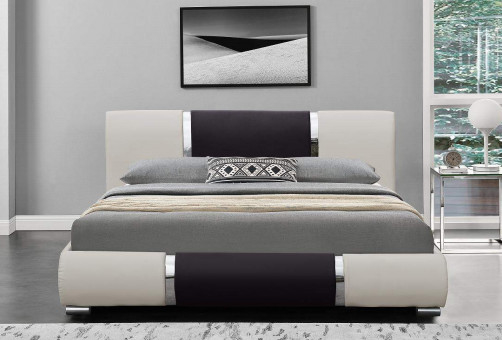 Châlit noir et blanc de courbe d'unité centrale de mode de conception de Faux de lit minimaliste de cuir