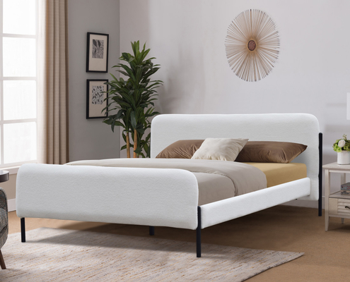 King Size Oem Lit rembourré à profil bas Couleur blanche Pour la chambre