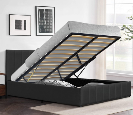 Tissu de velours noir de taille royale lit élévateur à gaz cadre en bois