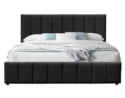 Tissu de velours noir de taille royale lit élévateur à gaz cadre en bois