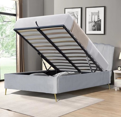 Double taille Bsci Ascenseur de rangement cadre de lit élégant gris velours tissu ottoman