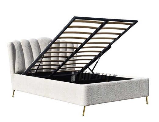 Lit de stockage en tissu en boucle blanche avec quatre pieds en métal