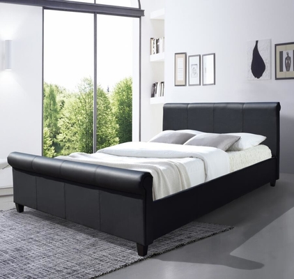 Couchette de lit rembourrée polyvalente, taille roi, noir, faux cuir, chevet de traîneau, pied de lit