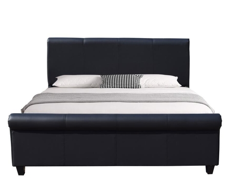 Couchette de lit rembourrée polyvalente, taille roi, noir, faux cuir, chevet de traîneau, pied de lit