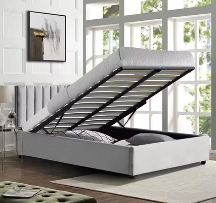 Tissu de velours gris clair Ascenseur de stockage de gaz Cadre de lit Double taille