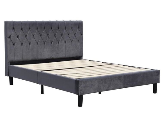 Tissu de velours gris foncé tapissé cadre de lit taille reine avec boutons sur la tête