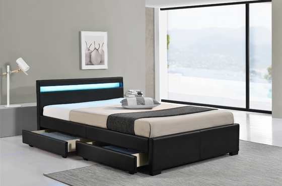 Le lit tapissé à LED a des lumières LED pour vous aider à dormir et contient quatre tiroirs de rangement