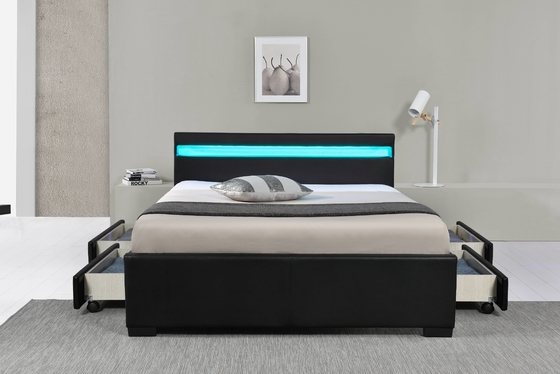 Le lit tapissé à LED a des lumières LED pour vous aider à dormir et contient quatre tiroirs de rangement