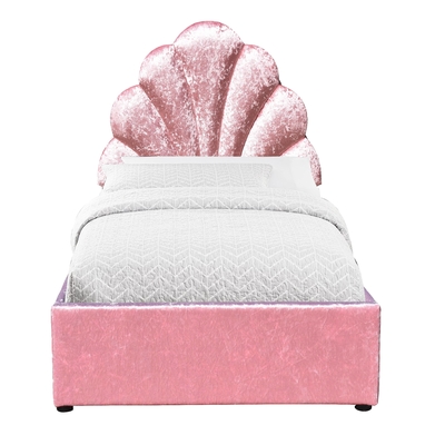 Double taille Bsci Ascenseur à gaz Entrepôt cadre de lit élégant tissu de velours rose ottoman