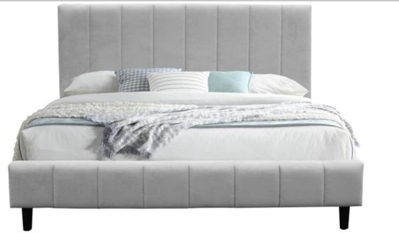 Cadre de lit tapissé gris avec matériau en tissu