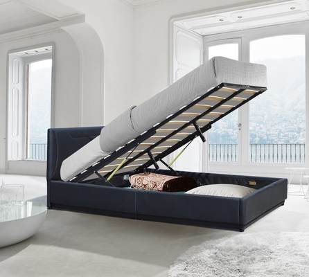 Cadre de lit avec tête de lit rembourrée, lit de rangement et support de dalles en bois, assemblage facile