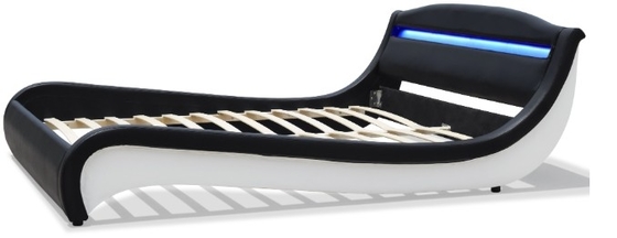 Cadre de lit en faux cuir noir/blanc avec lumière LED pour chambre
