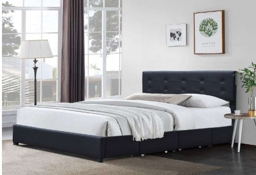 Lit en faux cuir noir avec une forte fonction de stockage