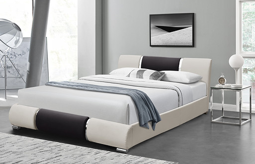 Châlit noir et blanc de courbe d'unité centrale de mode de conception de Faux de lit minimaliste de cuir